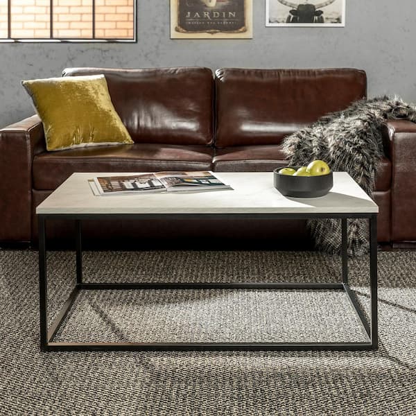 42 in. White/Black Rectangle MDF Wood Top Coffee Table