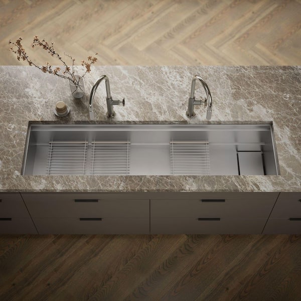 Synthos 69.75 in. Undermount Single Bowl Stainless Steel With Sink Racks And Drain Cover