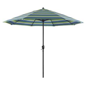 9 ft. Black Aluminum Market Patio Umbrella Auto Tilt in Seville Seaside Sunbrella