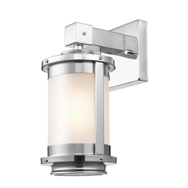 Globe Electric Blair 1-Light Brushed Steel Wall Sconce with Frosted Glass Shade