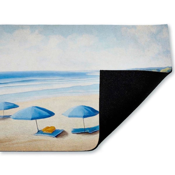 Summer Umbrella Beach Day Blue 18 in. x 30 in. Polyester Non-Slip Outdoor Door Mat