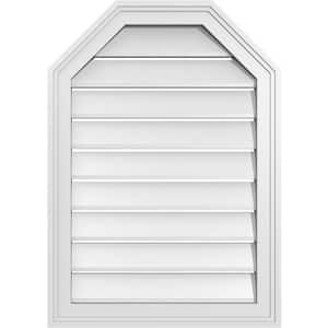 20 in. x 28 in. Octagonal Top Surface Mount PVC Gable Vent: Functional with Brickmould Frame
