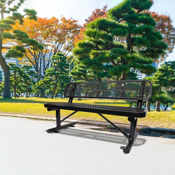 4 ft. Outdoor Metal Bench with Backrest, Commercial Use for Shopping Malls, Stores, Parks, Patios, Decks, Blue