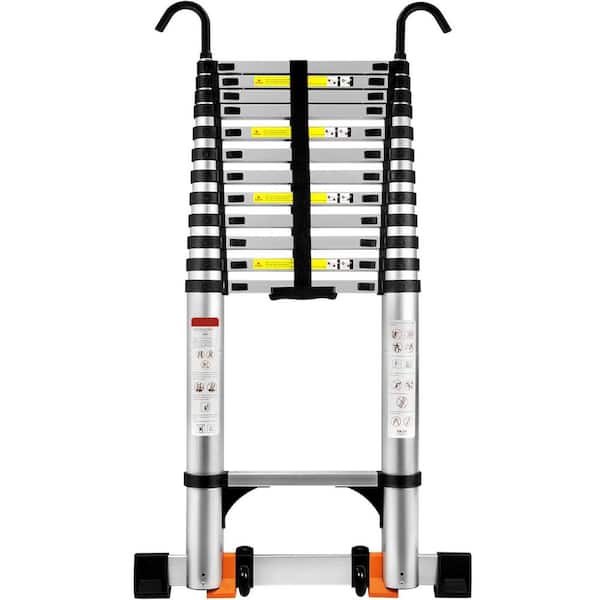 16.5FT Aluminum Telescoping Ladder with Wheels, Hooks, Stabilizers, 330lbs Capacity