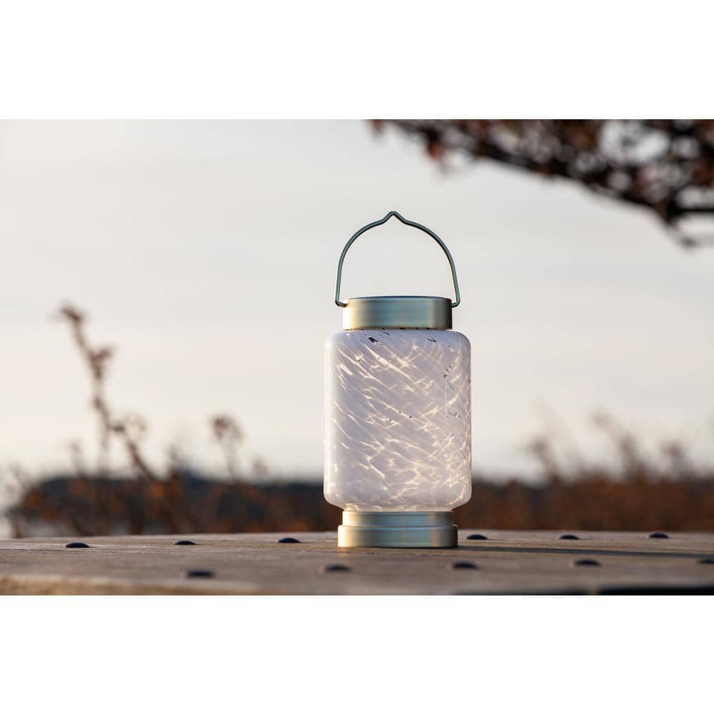 7.8'' White Glass Solar LED Outdoor Lantern