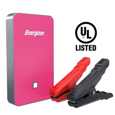 7500mAh UL Listed Lithium Jump Starter + 2.4 Amp Power Bank USB charger in Pink