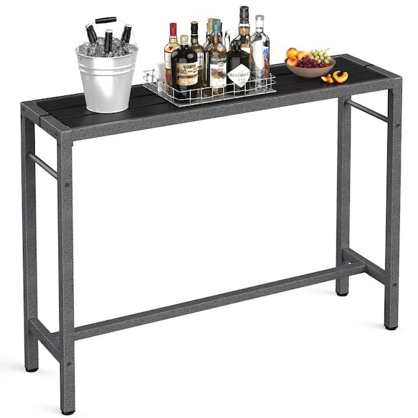 Outdoor Bar Table 53 in. Patio Table Pub Height Dining Table with Waterproof Top and Hammer Finish Stand