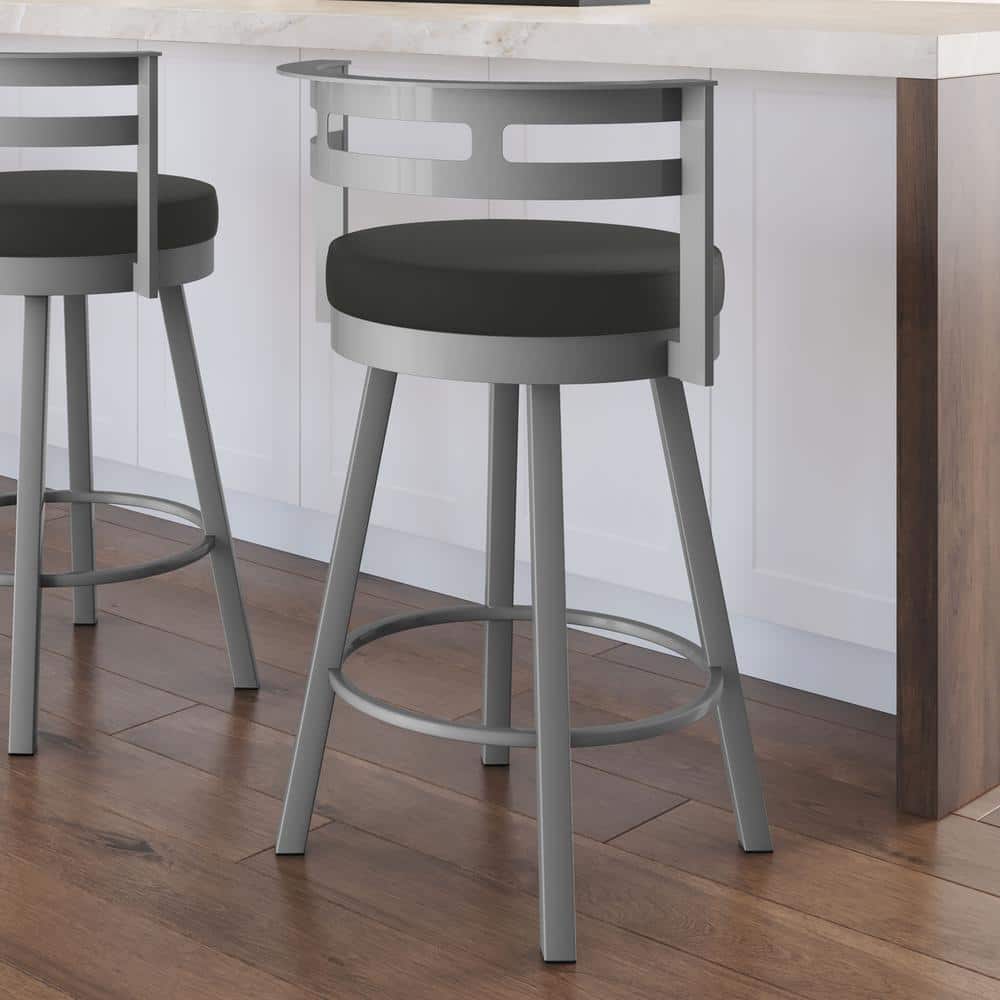 Black Faux Leather Swivel Counter Stool with Metal Frame