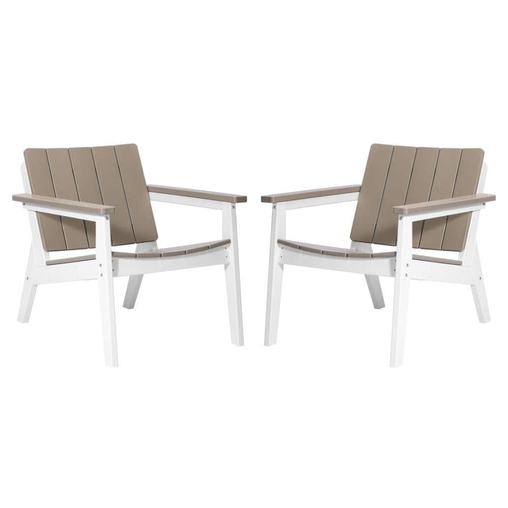 Porschside Outdoor Patio White Steel Frame Deep Seating Lounge Chair (Set of 2), White/Weathered Wood price history on PriceWatchPro