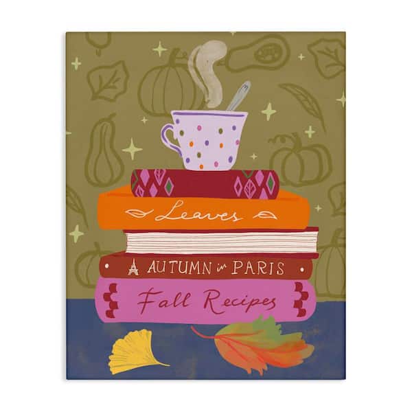 Autumnal Mug on Bookstack by Be Ni La Unframed Typography Graphic Art Print 48 in. x 36 in.