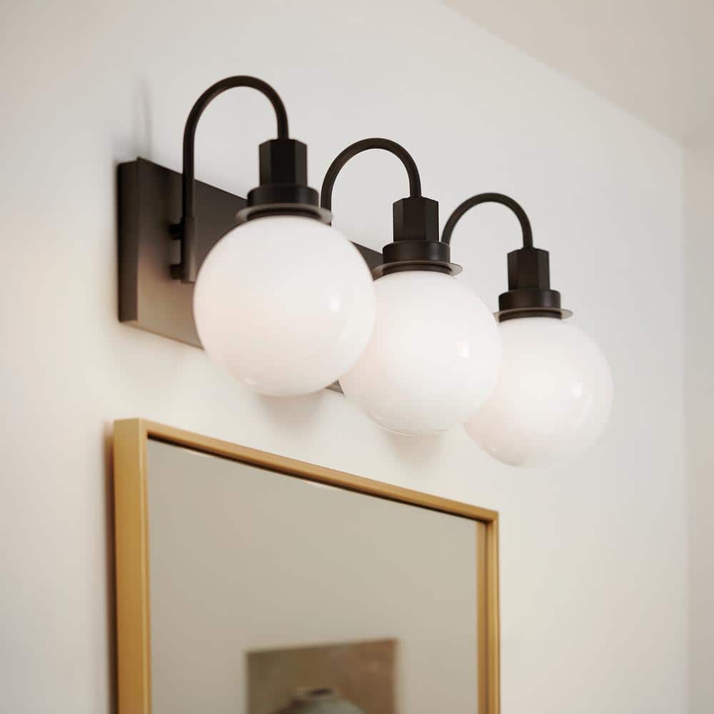 Hex 22.75 in. 3-Light Black Modern Bathroom Vanity Light with Opal Glass Shades price history on PriceWatchPro