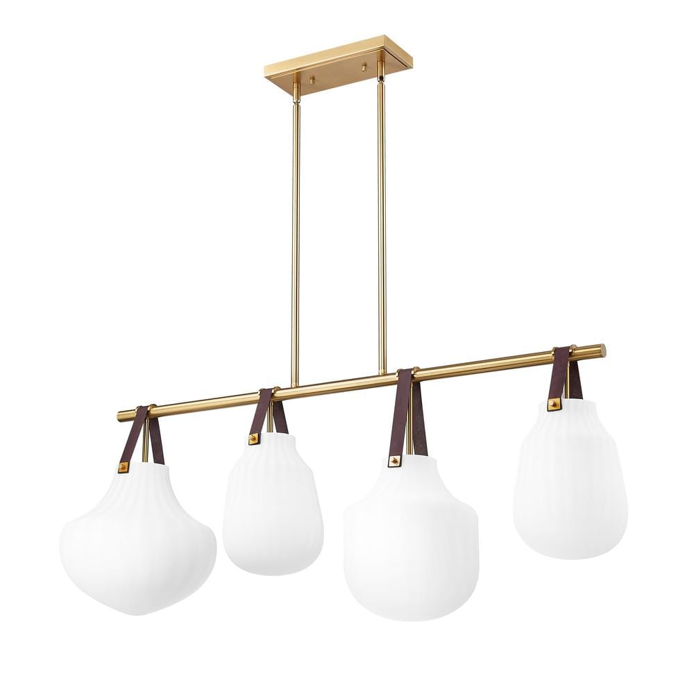 Modern Gold 4-Light Linear Chandelier with Glass Shades