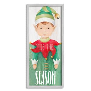 "Tis the Season Green Christmas Elf Bell Hat" by Lanie Loreth Framed Fantasy Wall Art Print 10 in. x 24 in.