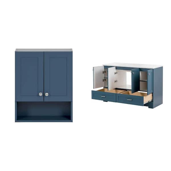 Lancaster 49 in. W Vanity in Admiral Blue and 21 in. Admiral Blue Storage Cabinet Combo