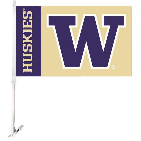 BSI Products NCAA 11 in. x 18 in. Washington 2-Sided Car Flag with 1-1/2 ft. Plastic Flagpole (Set of 2)