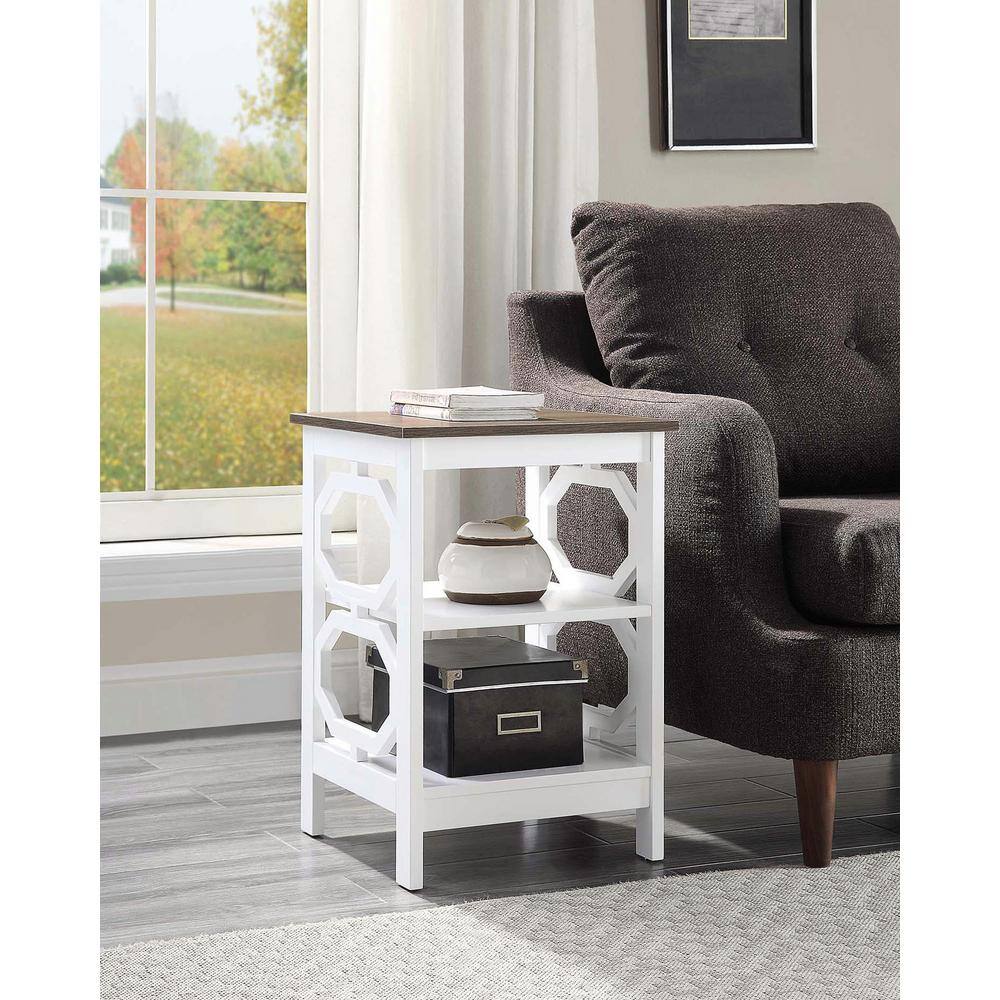 Omega Driftwood & White Square Wood End Table with Shelves