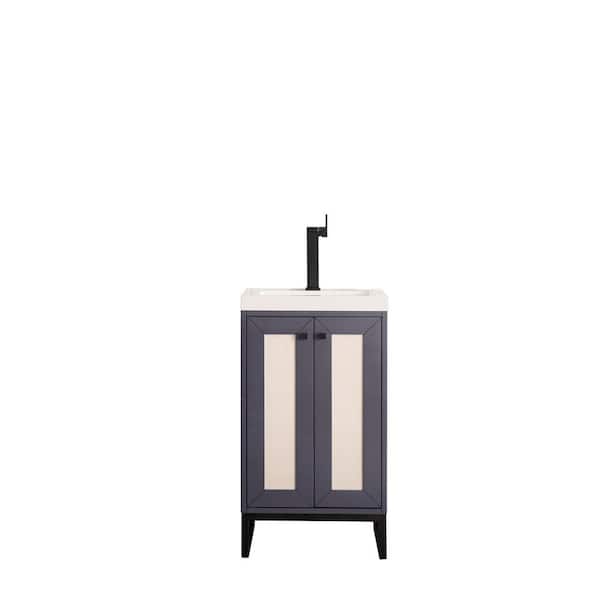 James Martin Vanities Chianti 20 in. W Single Bath Vanity in Mineral Grey with Solid Surface Vanity Top in Glossy White with White Basin