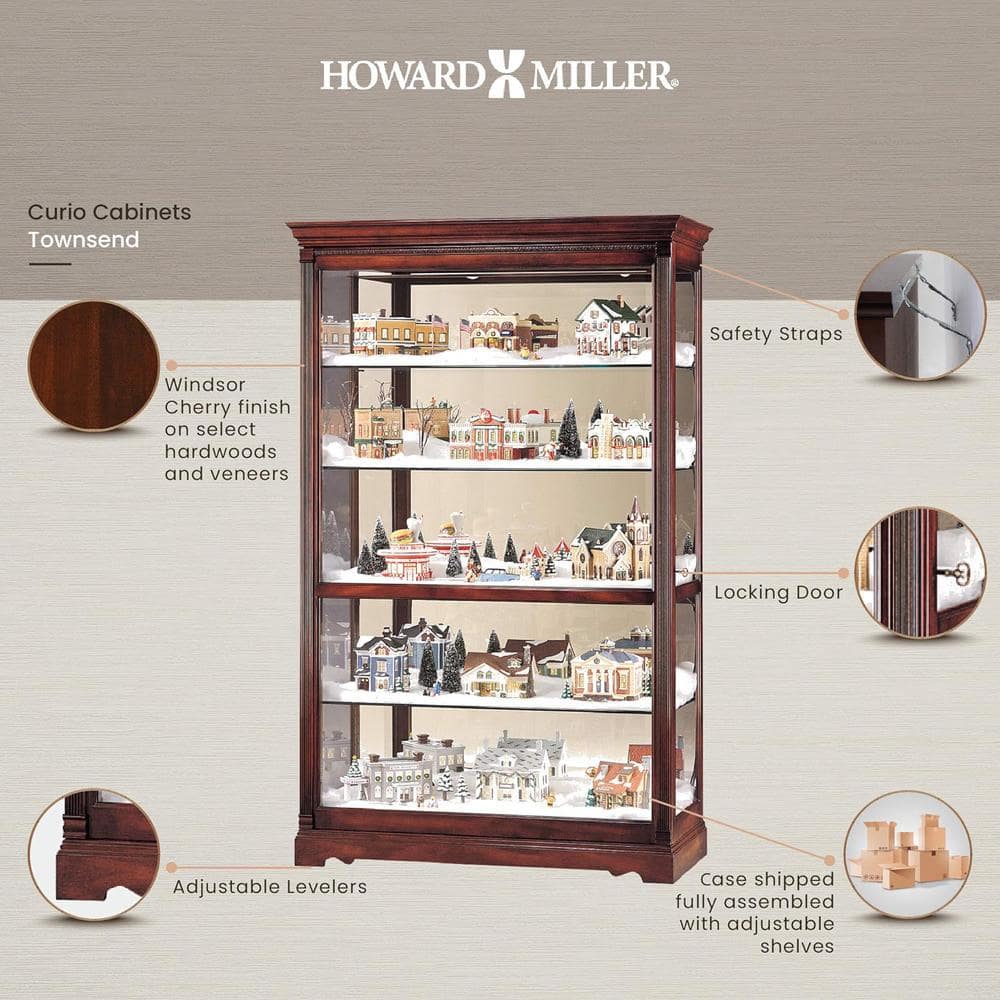 Windsor Cherry Lighted Traditional Curio Cabinet