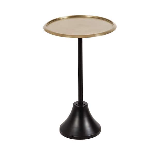 Sanzo 15 in. Gold/Black Round Metal End Table