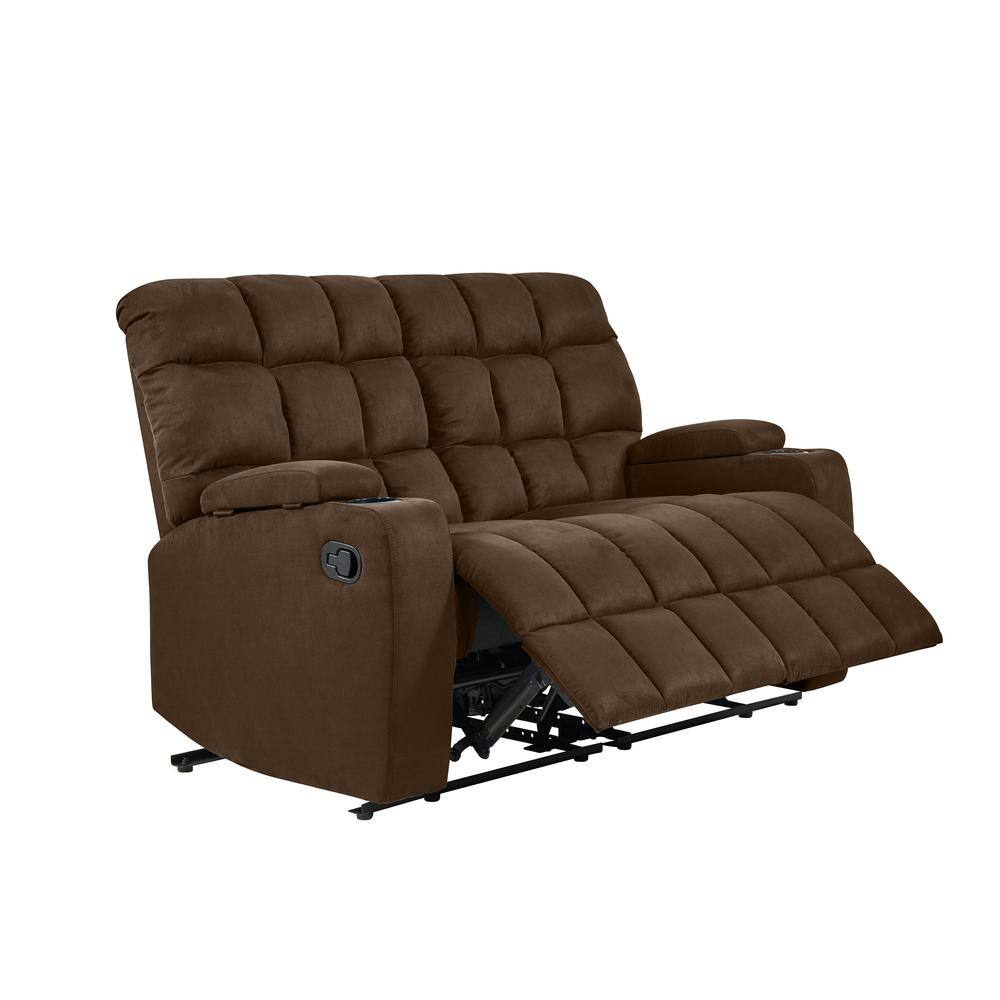 Prolounger 57 In Dark Brown Polyester, Brown Leather Loveseat Recliner