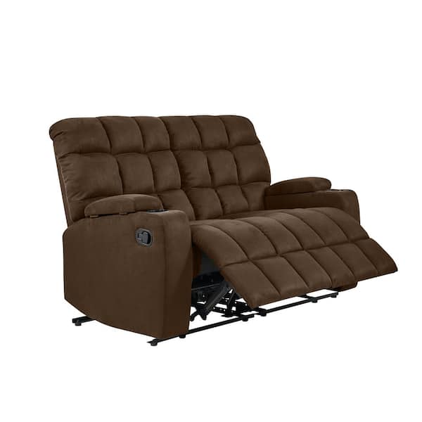 Prolounger 57 In Dark Brown Polyester, Light Brown Leather Loveseat Recliner