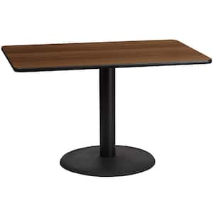 30 in. x 48 in. Rectangular Walnut Laminate Table Top with 24 in. Round Table Height Base