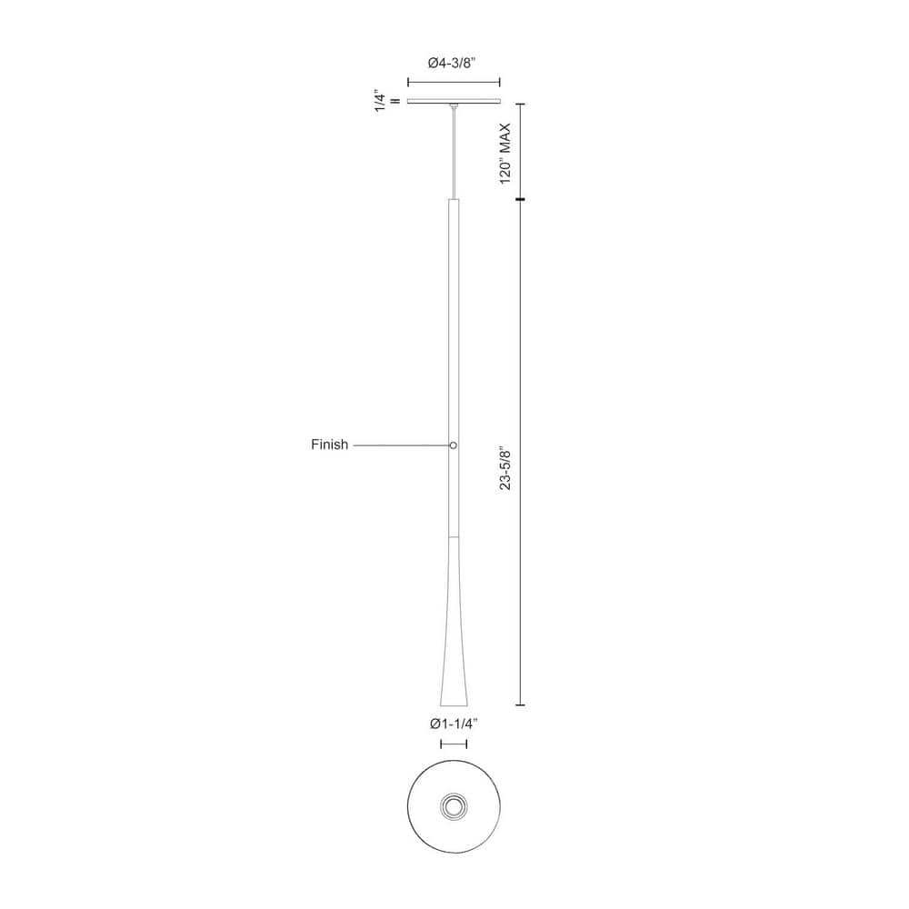 White Aluminum LED Single Pendant Light, 23.63" Height