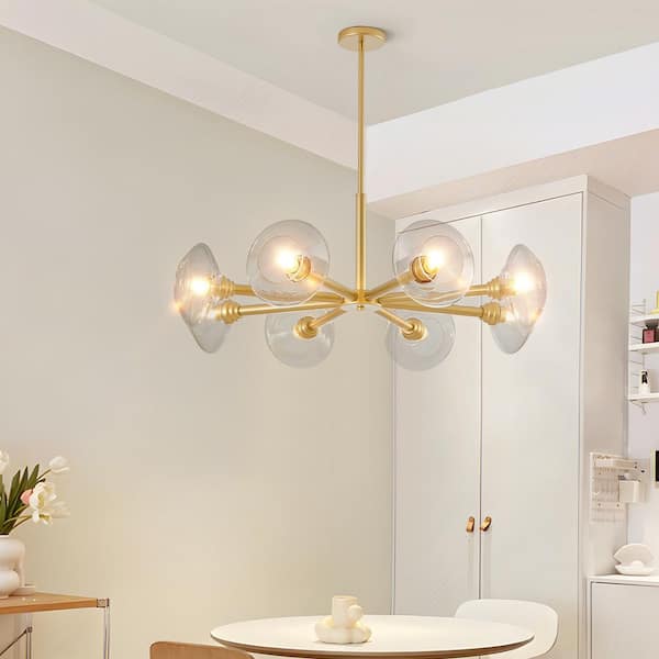 8 Light Gold Modern Chandelier for Living Room with Clear Glass Shades (Bulb Not Included)