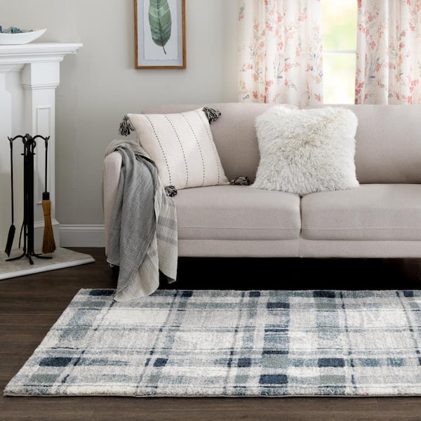 Bazaar Mirta Buff Cloud 5 ft. x 7 ft. Plaid Polypropylene Area Rug