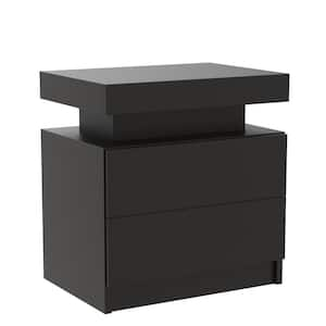 Black 2-Drawers Wood LED Nightstand Modern Bedside Table End Table with 16 LED Lightings for Bedroom Living Room