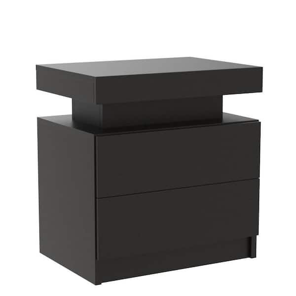 Unbranded Black 2-Drawers Wood LED Nightstand Modern Bedside Table End Table with 16 LED Lightings for Bedroom Living Room