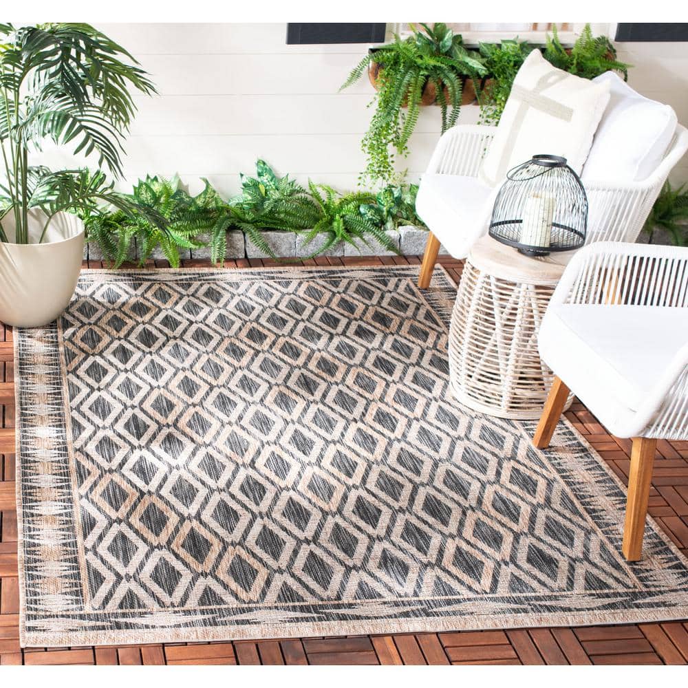 Square Black Synthetic Flat Woven Area Rug, 6'7" x 6'7"