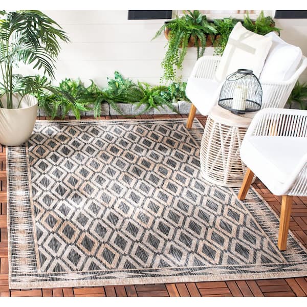 Courtyard Black/Natural 7 ft. x 7 ft. Square Border Indoor/Outdoor Patio  Area Rug