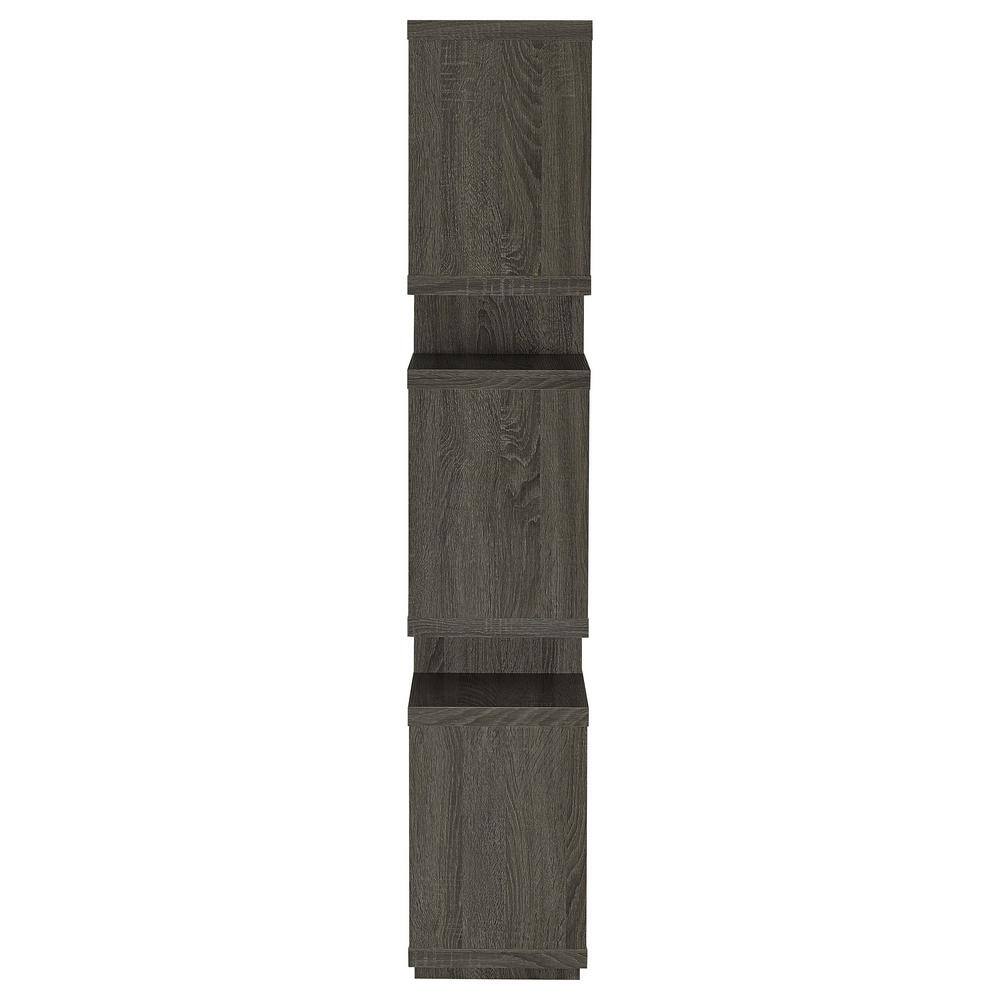 Transitional Weathered Gray Wood Bookcase with Artful Cubes