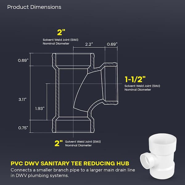PLUMBFLEX 2 x 2 x 1-1/2 in. Rigid PVC DWV Drain Waste Vent