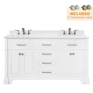 Melpark 60 in. W x 22 in. D x 34.5 in. H Bath Vanity in White with White Cultured Marble Top