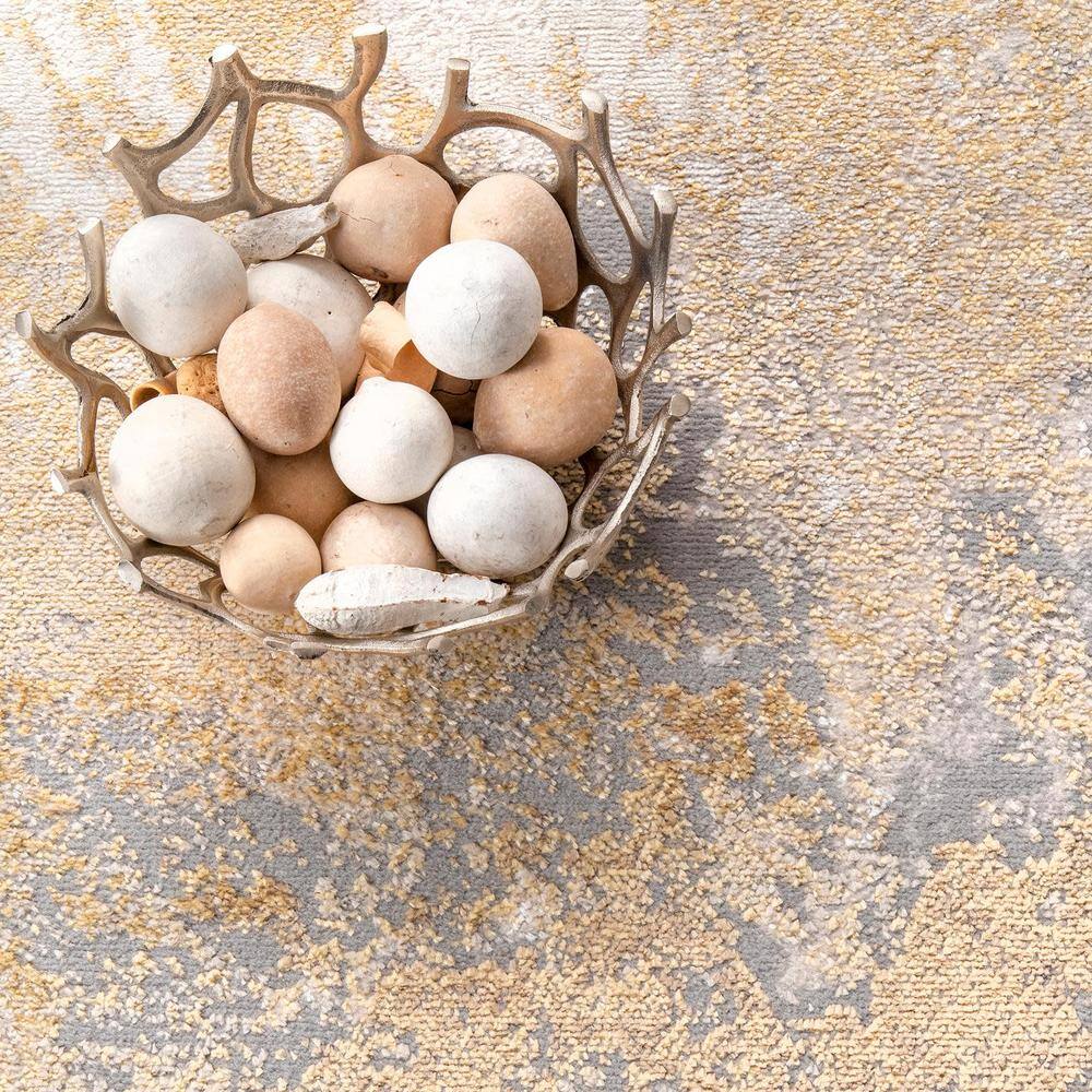 Gold and Beige Abstract Reversible Runner Rug