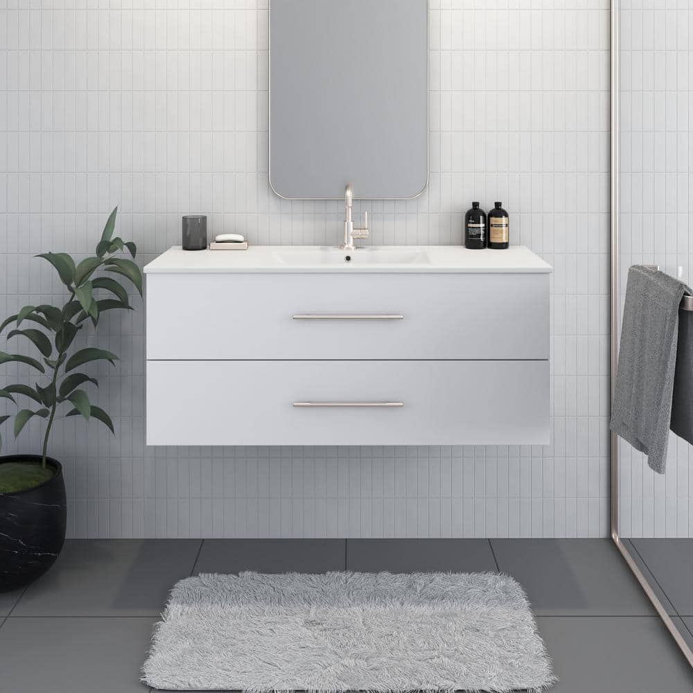 Napa 48 in. W. x 18 in. D Single Sink Bathroom Vanity Wall Mounted in White with Ceramic Integrated Countertop price history on PriceWatchPro