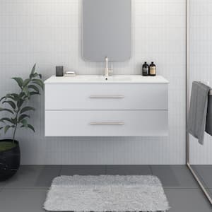 Napa 48 in. W. x 18 in. D Single Sink Bathroom Vanity Wall Mounted in White with Ceramic Integrated Countertop