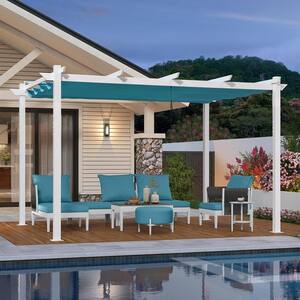 10 ft. x 13 ft. Turquoise Blue Aluminum Outdoor Retractable White Frame Pergola with Sun Shade Canopy Cover