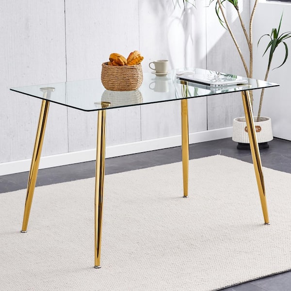 SUNRINX Modern Glass Rectangular Dining Table with Metal Legs for 4 51 in. L x 29.5 in. H MG6 39BD