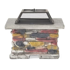 28.75 in. Stone Gray MgO Light-Weight Concrete Wood Burning Outdoor Fire Pit Table with Lid