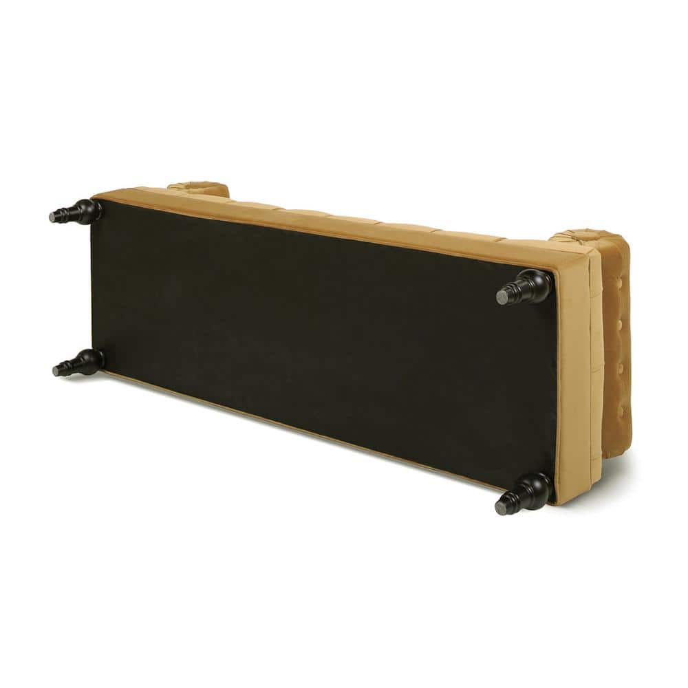 Lewis Glam Traditional Sky Neutral Tufted Bench with Bolster Pillows