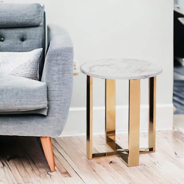 HomeRoots 18.1 in. White Round Stone End Table