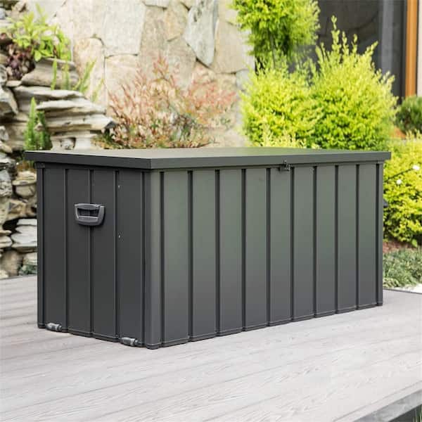 Unbranded Outdoor 100 Gal. Dark Gray Steel Deck Box, Patio Lockable Storage Bin for Outside Cushions, Throw Pillows