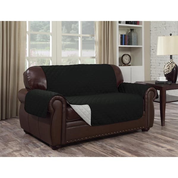 J&V TEXTILES Black Microfiber Water Resistant Reversible Loveseat Slipcover