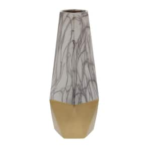 18 in. Gold Faux Marble Ceramic Decorative Vase with Gold Base