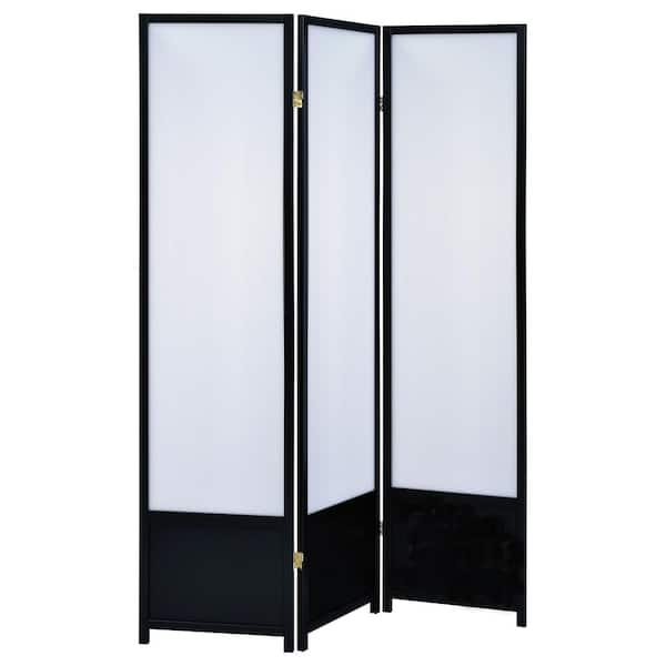 Coaster Black 3-Panel Folding Floor Screen with Translucent Inserts