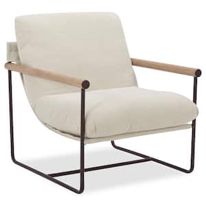 Amelia Linen Fabric Modern Accent Chair with Wood and Metal Frame and Loose cushions Armchair for Living Room or Bedroom