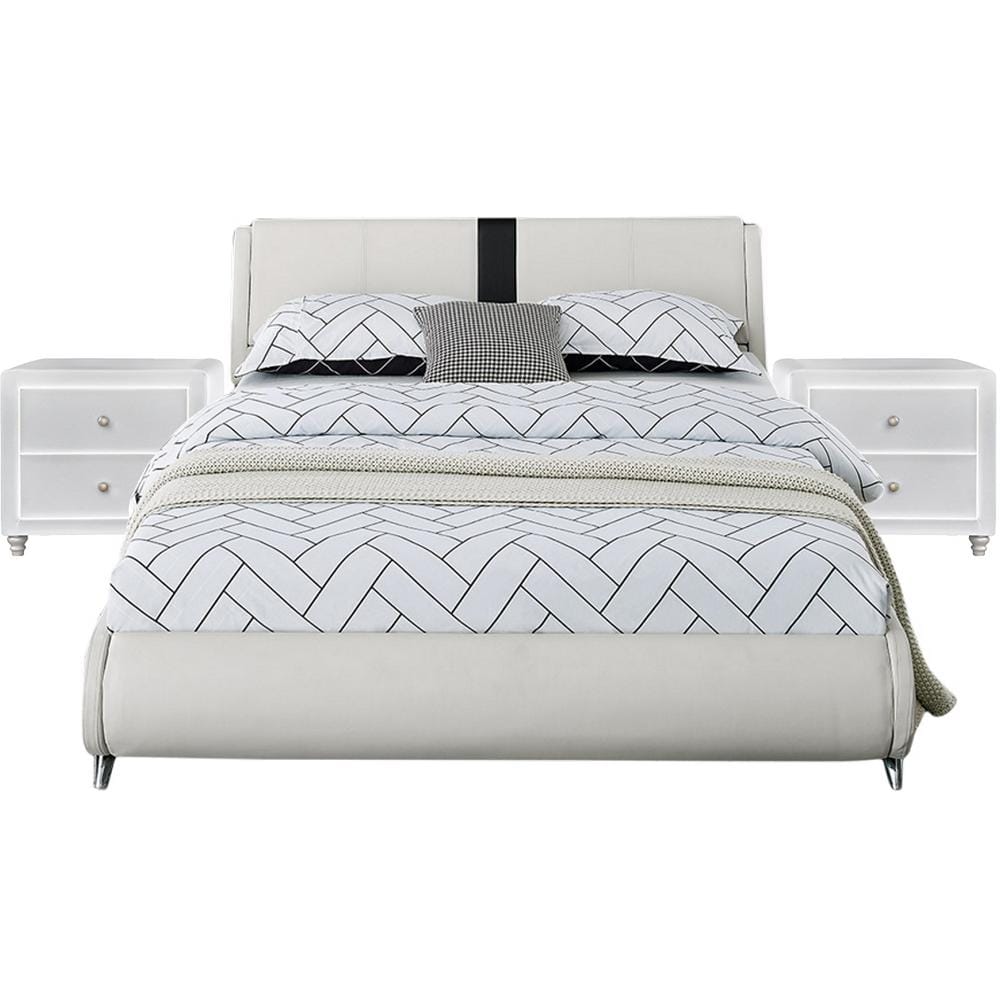 Queen White Pine Upholstered Tufted Headboard Bed Frame